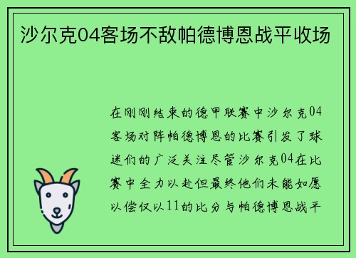 沙尔克04客场不敌帕德博恩战平收场