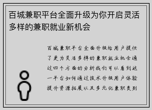 百城兼职平台全面升级为你开启灵活多样的兼职就业新机会