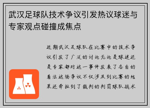 武汉足球队技术争议引发热议球迷与专家观点碰撞成焦点